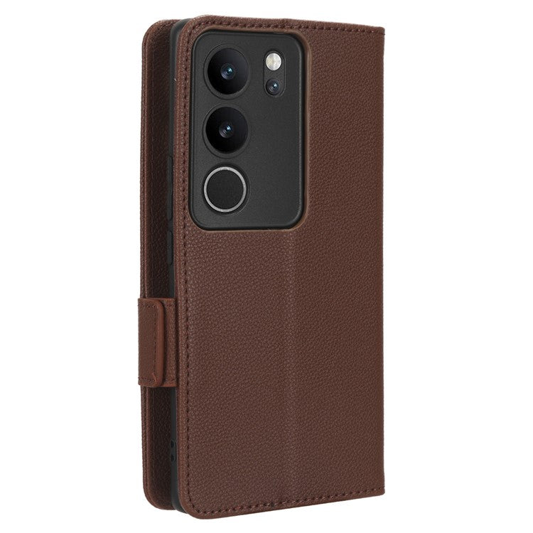 For vivo V29 5G / S17 5G / S17 Pro 5G / S17t 5G Litchi Texture Phone Case Wallet Stand Magnetic Closure PU Leather Phone Cover - Brown