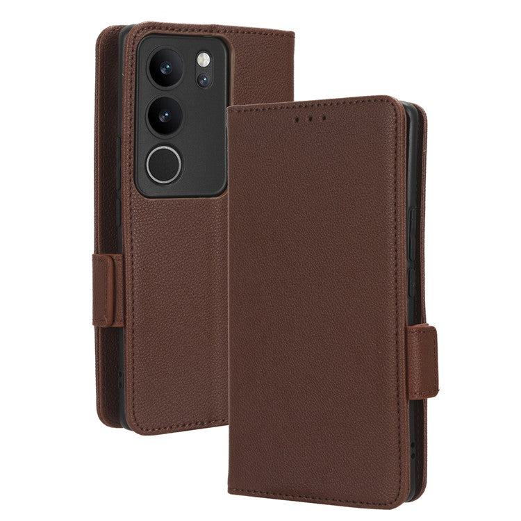 For vivo V29 5G / S17 5G / S17 Pro 5G / S17t 5G Litchi Texture Phone Case Wallet Stand Magnetic Closure PU Leather Phone Cover - Brown