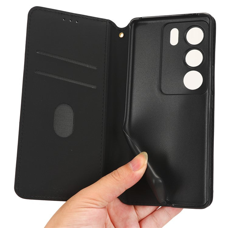 For vivo V29 5G / S17 5G / S17 Pro 5G / S17t 5G Rhombus Imprinted Shell PU Leather Stand Case Shockproof Phone Cover - Black