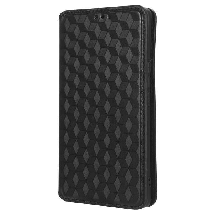 For vivo V29 5G / S17 5G / S17 Pro 5G / S17t 5G Rhombus Imprinted Shell PU Leather Stand Case Shockproof Phone Cover - Black