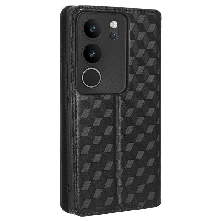 For vivo V29 5G / S17 5G / S17 Pro 5G / S17t 5G Rhombus Imprinted Shell PU Leather Stand Case Shockproof Phone Cover - Black