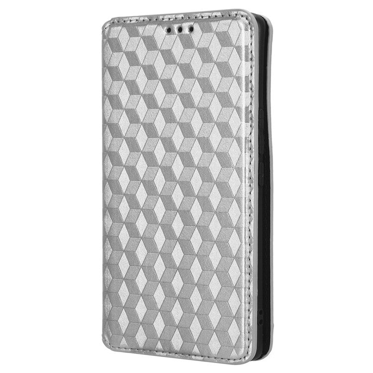 For vivo V29 5G / S17 5G / S17 Pro 5G / S17t 5G Rhombus Imprinted Shell PU Leather Stand Case Shockproof Phone Cover - Silver