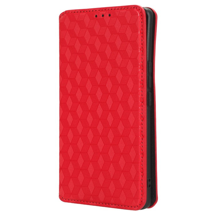 For vivo V29 5G / S17 5G / S17 Pro 5G / S17t 5G Rhombus Imprinted Shell PU Leather Stand Case Shockproof Phone Cover - Red