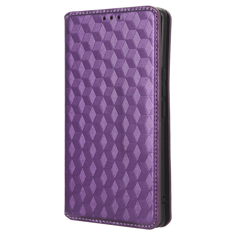 For vivo V29 5G / S17 5G / S17 Pro 5G / S17t 5G Rhombus Imprinted Shell PU Leather Stand Case Shockproof Phone Cover - Purple