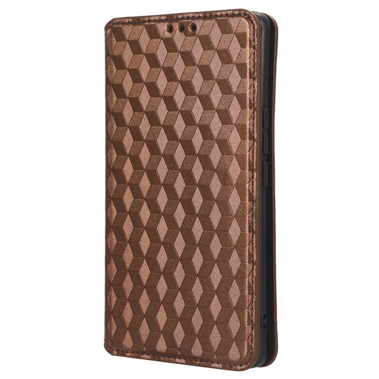 For vivo V29 5G / S17 5G / S17 Pro 5G / S17t 5G Rhombus Imprinted Shell PU Leather Stand Case Shockproof Phone Cover - Brown