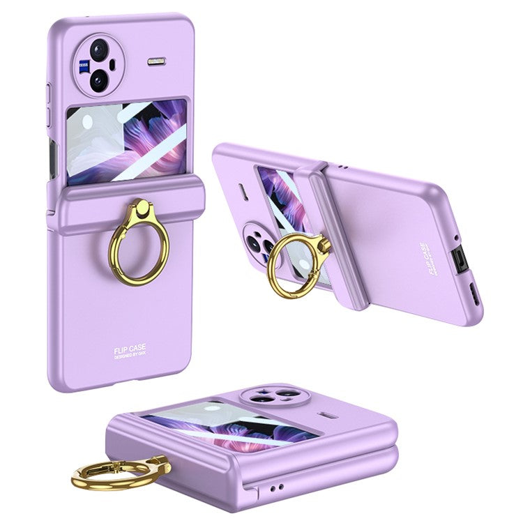 GKK For vivo X Flip Hard PC Kickstand Phone Case Magnetic Hinge Protection Cover with Small Screen Film - Purple