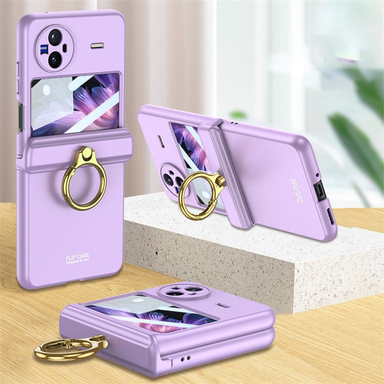 GKK For vivo X Flip Hard PC Kickstand Phone Case Magnetic Hinge Protection Cover with Small Screen Film - Purple