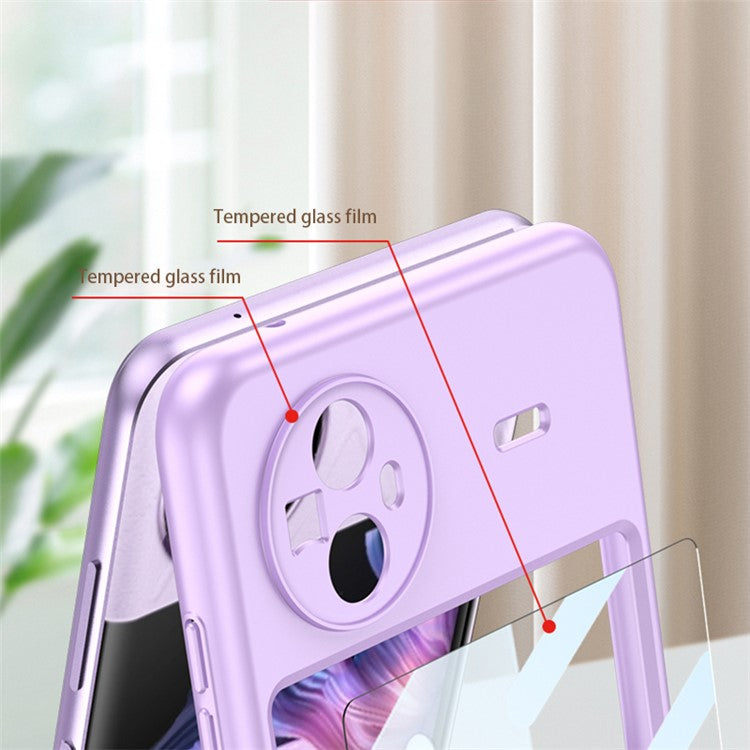 GKK For vivo X Flip Hard PC Kickstand Phone Case Magnetic Hinge Protection Cover with Small Screen Film - Purple