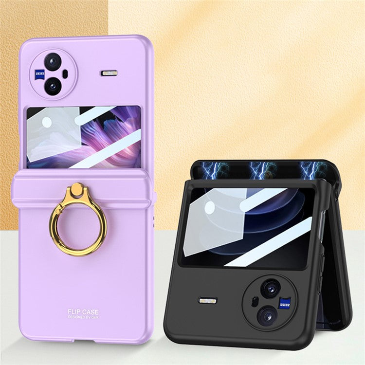 GKK For vivo X Flip Hard PC Kickstand Phone Case Magnetic Hinge Protection Cover with Small Screen Film - Purple