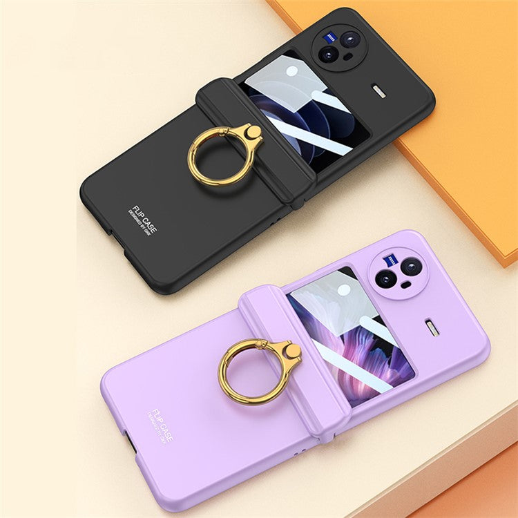 GKK For vivo X Flip Hard PC Kickstand Phone Case Magnetic Hinge Protection Cover with Small Screen Film - Purple