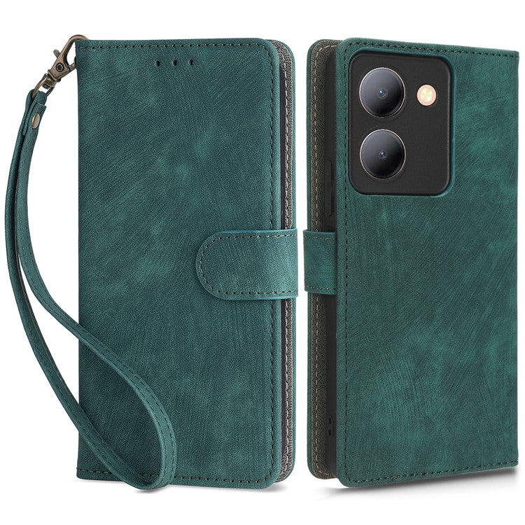 For vivo Y36 4G (Global) / Y36 5G (Global) / Y78 5G (China) / Y78m 5G / Y27 5G / Y27s 4G / Y77t 5G / Y78 5G RFID Blocking Wallet Case with Strap - Green