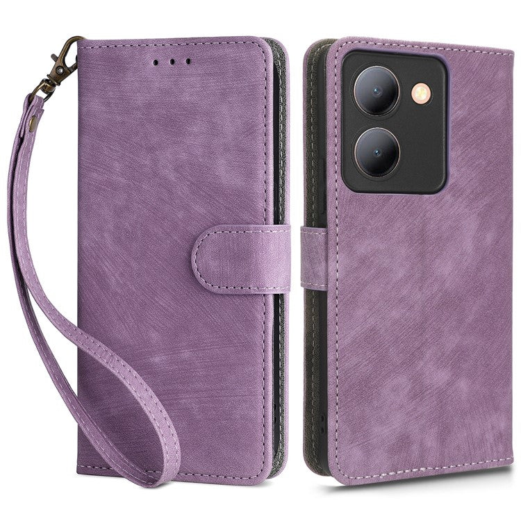 For vivo Y36 4G (Global) / Y36 5G (Global) / Y78 5G (China) / Y78m 5G / Y27 5G / Y27s 4G / Y77t 5G / Y78 5G RFID Blocking Wallet Case with Strap - Purple