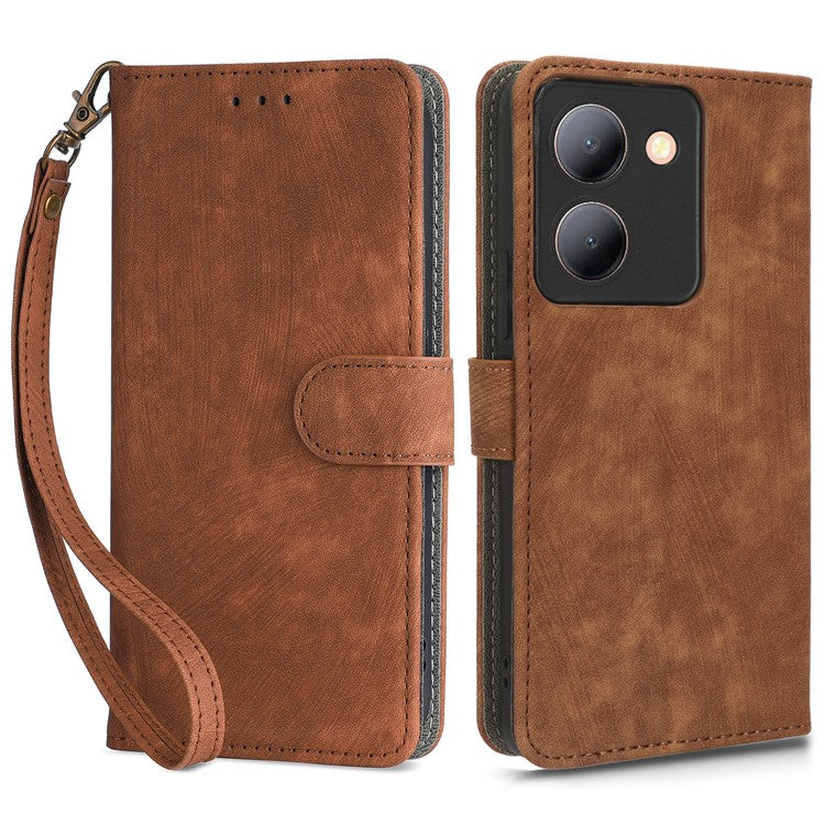 For vivo Y36 4G (Global) / Y36 5G (Global) / Y78 5G (China) / Y78m 5G / Y27 5G / Y27s 4G / Y77t 5G / Y78 5G RFID Blocking Wallet Case with Strap - Brown