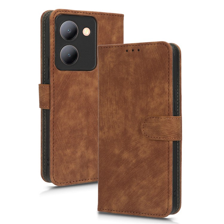 For vivo Y36 4G (Global) / Y36 5G (Global) / Y78 5G (China) / Y78m 5G / Y27 5G / Y27s 4G / Y77t 5G / Y78 5G RFID Blocking Wallet Case with Strap - Brown