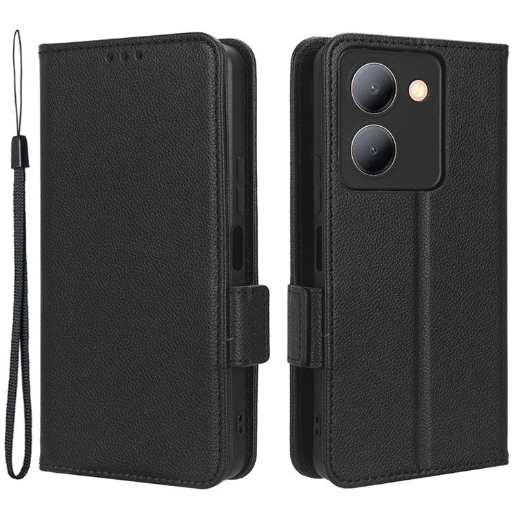 For vivo Y36 4G (Global) / Y36 5G (Global) / Y78 5G (China) / Y78m 5G / Y27 5G / Y27s 4G / Y77t 5G / Y78 5G Leather Phone Wallet Case  - Black