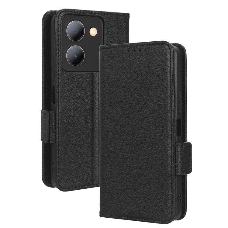 For vivo Y36 4G (Global) / Y36 5G (Global) / Y78 5G (China) / Y78m 5G / Y27 5G / Y27s 4G / Y77t 5G / Y78 5G Leather Phone Wallet Case  - Black