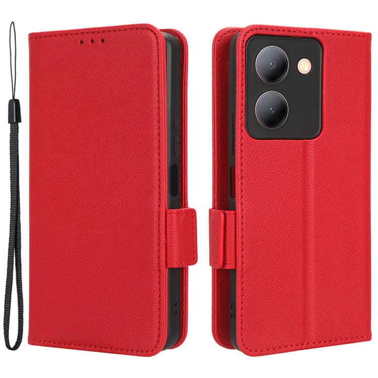 For vivo Y36 4G (Global) / Y36 5G (Global) / Y78 5G (China) / Y78m 5G / Y27 5G / Y27s 4G / Y77t 5G / Y78 5G Leather Phone Wallet Case  - Red