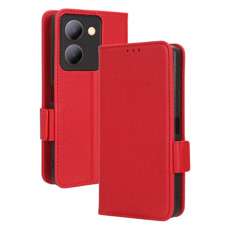 For vivo Y36 4G (Global) / Y36 5G (Global) / Y78 5G (China) / Y78m 5G / Y27 5G / Y27s 4G / Y77t 5G / Y78 5G Leather Phone Wallet Case  - Red