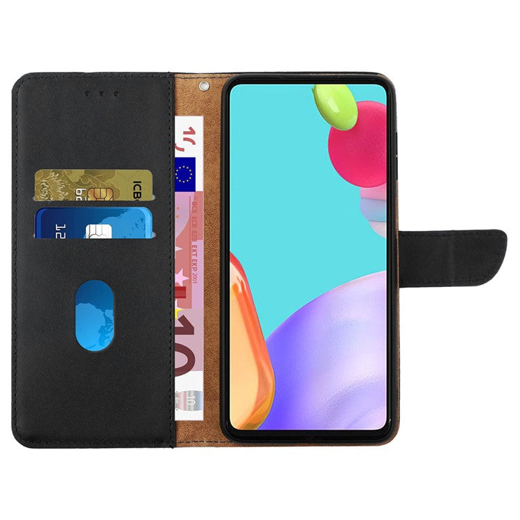 HT02 For vivo Y78+ 5G Genuine Cow Leather Phone Case Nappa Texture Phone Stand Wallet Cover - Black