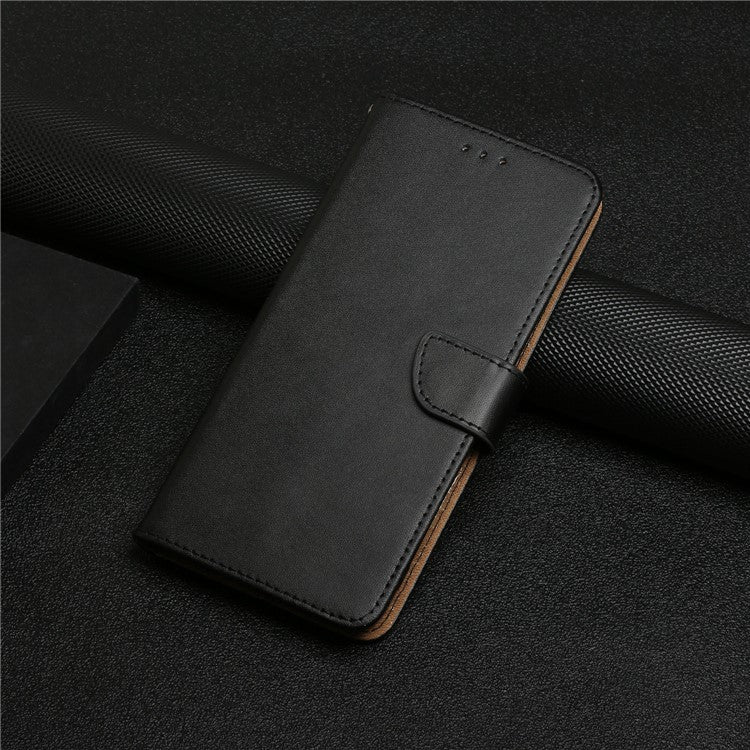 HT02 For vivo Y78+ 5G Genuine Cow Leather Phone Case Nappa Texture Phone Stand Wallet Cover - Black