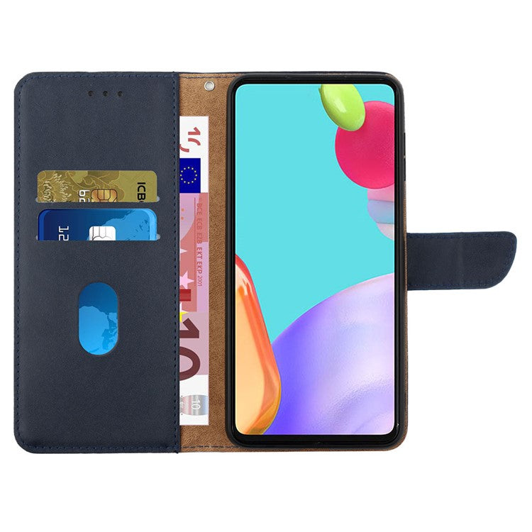 HT02 For vivo Y78+ 5G Genuine Cow Leather Phone Case Nappa Texture Phone Stand Wallet Cover - Blue