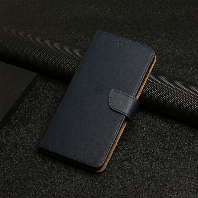 HT02 For vivo Y78+ 5G Genuine Cow Leather Phone Case Nappa Texture Phone Stand Wallet Cover - Blue