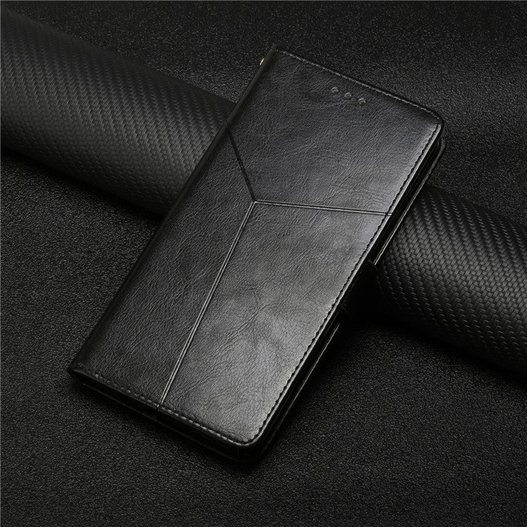 HT01 Wallet Phone Case for vivo Y78+ 5G , Y-shaped Line Imprinting Stand PU Leather Cover - Black