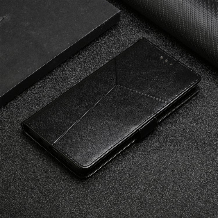 HT01 Wallet Phone Case for vivo Y78+ 5G , Y-shaped Line Imprinting Stand PU Leather Cover - Black