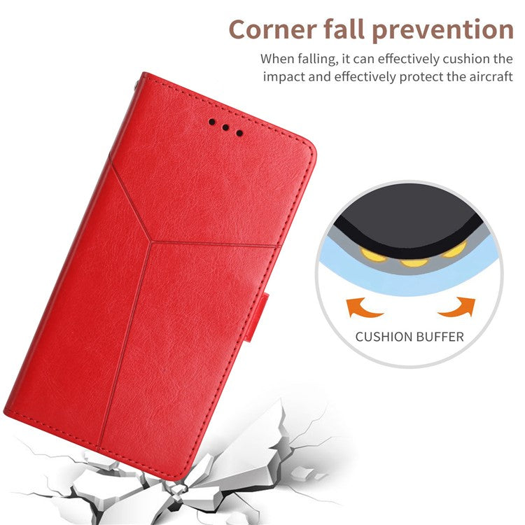 HT01 Wallet Phone Case for vivo Y78+ 5G , Y-shaped Line Imprinting Stand PU Leather Cover - Red