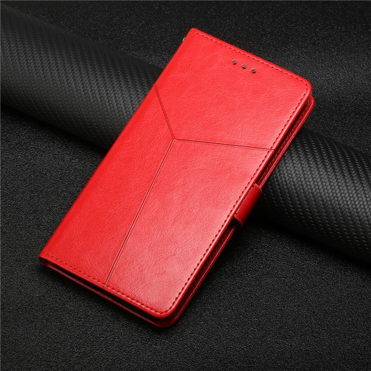 HT01 Wallet Phone Case for vivo Y78+ 5G , Y-shaped Line Imprinting Stand PU Leather Cover - Red