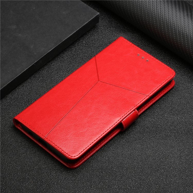 HT01 Wallet Phone Case for vivo Y78+ 5G , Y-shaped Line Imprinting Stand PU Leather Cover - Red