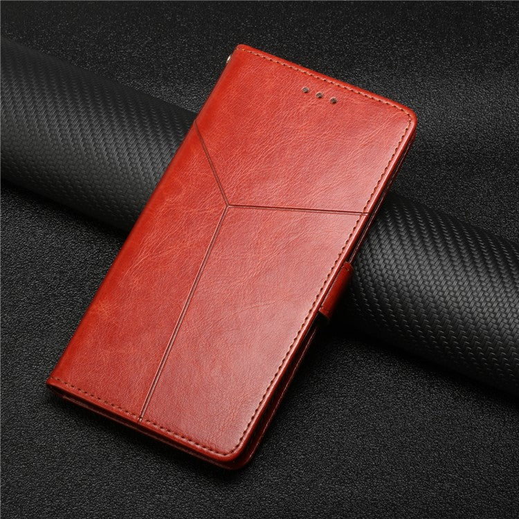 HT01 Wallet Phone Case for vivo Y78+ 5G , Y-shaped Line Imprinting Stand PU Leather Cover - Brown