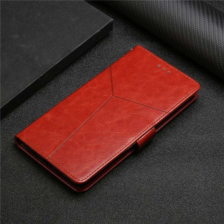 HT01 Wallet Phone Case for vivo Y78+ 5G , Y-shaped Line Imprinting Stand PU Leather Cover - Brown