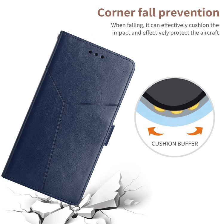 HT01 Wallet Phone Case for vivo Y78+ 5G , Y-shaped Line Imprinting Stand PU Leather Cover - Blue