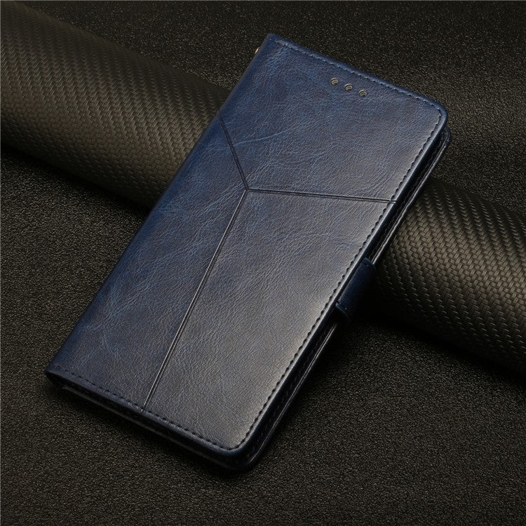 HT01 Wallet Phone Case for vivo Y78+ 5G , Y-shaped Line Imprinting Stand PU Leather Cover - Blue