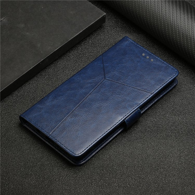 HT01 Wallet Phone Case for vivo Y78+ 5G , Y-shaped Line Imprinting Stand PU Leather Cover - Blue