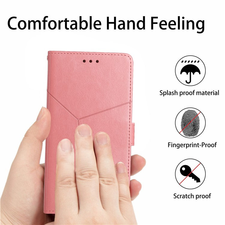 HT01 Wallet Phone Case for vivo Y78+ 5G , Y-shaped Line Imprinting Stand PU Leather Cover - Pink