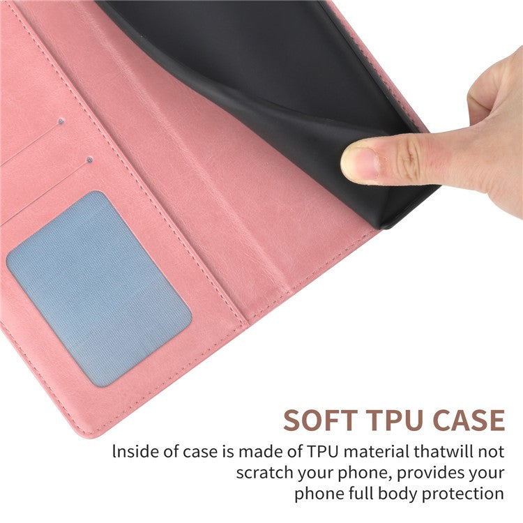 HT01 Wallet Phone Case for vivo Y78+ 5G , Y-shaped Line Imprinting Stand PU Leather Cover - Pink