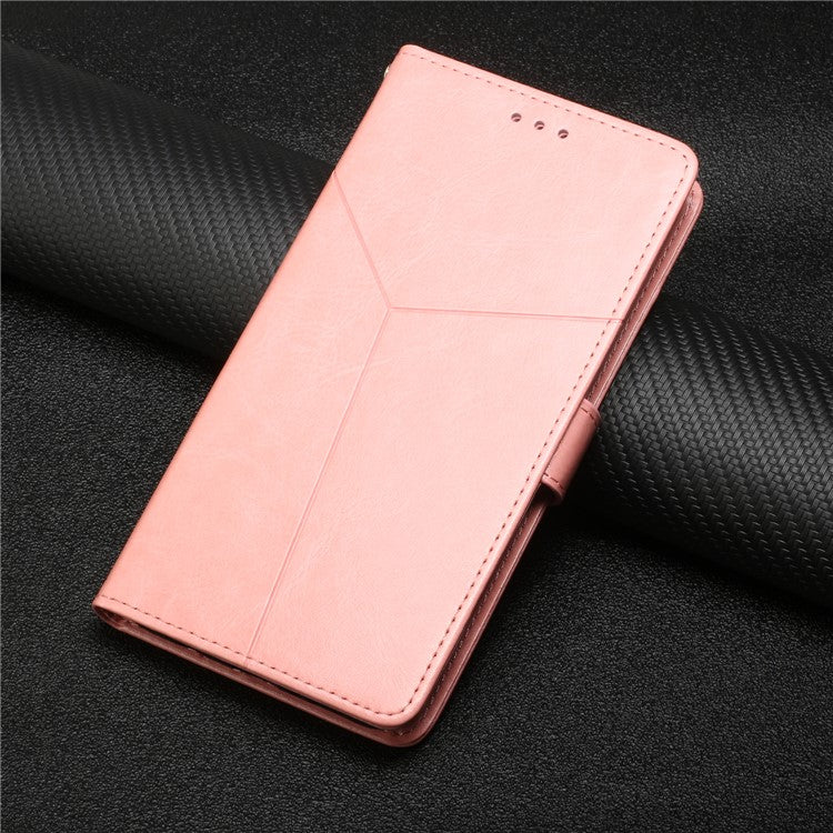 HT01 Wallet Phone Case for vivo Y78+ 5G , Y-shaped Line Imprinting Stand PU Leather Cover - Pink