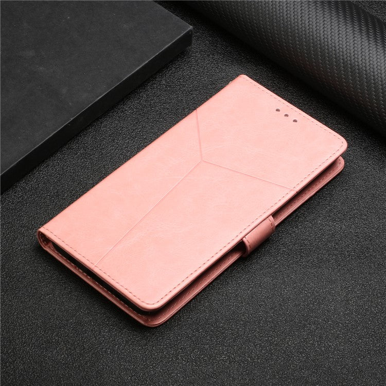 HT01 Wallet Phone Case for vivo Y78+ 5G , Y-shaped Line Imprinting Stand PU Leather Cover - Pink