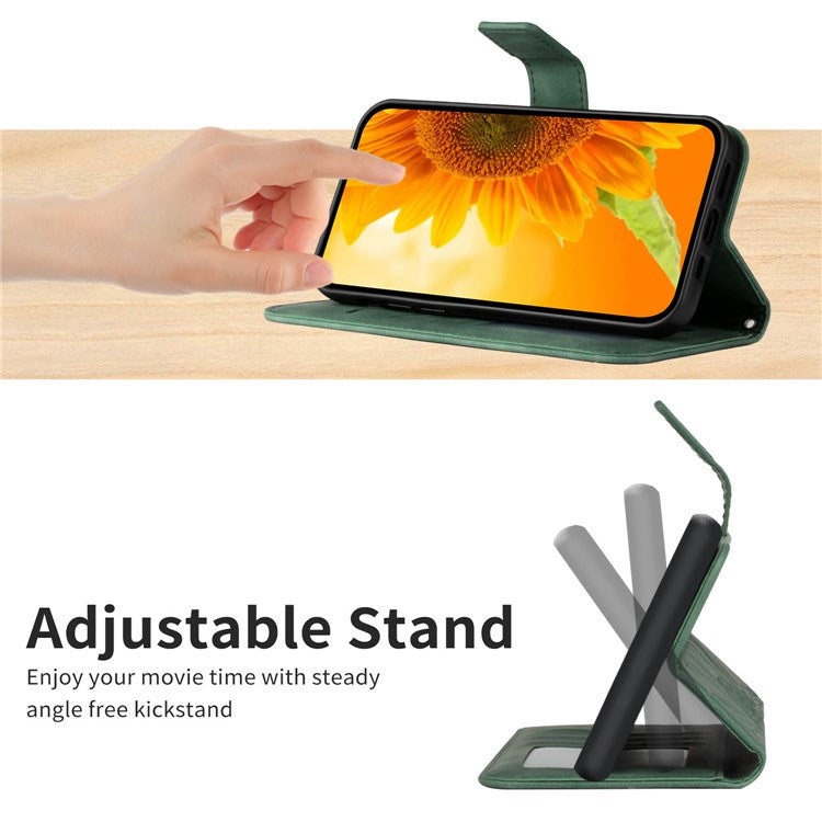 HT04 For vivo Y78+ 5G Sunflower Imprint Phone Case Leather Wallet Stand Shell with Shoulder Strap - Dark Green