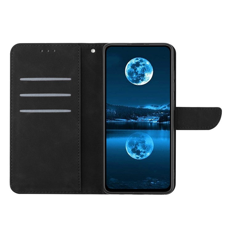 HT05 For vivo Y78+ 5G Flip Stand Wallet Leather Cover Skin-touch Imprinted Line Phone Case - Black