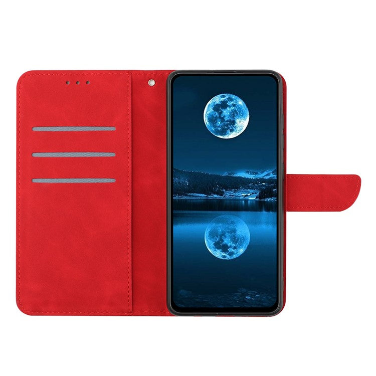 HT05 For vivo Y78+ 5G Flip Stand Wallet Leather Cover Skin-touch Imprinted Line Phone Case - Red