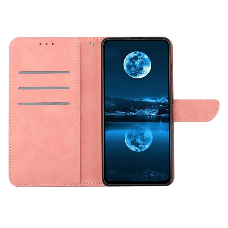 HT05 For vivo Y78+ 5G Flip Stand Wallet Leather Cover Skin-touch Imprinted Line Phone Case - Pink