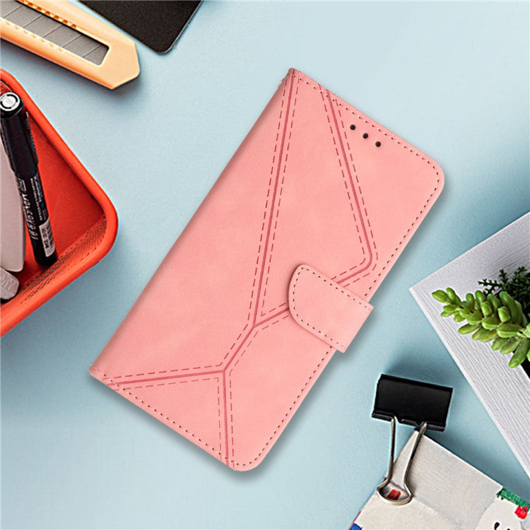 HT05 For vivo Y78+ 5G Flip Stand Wallet Leather Cover Skin-touch Imprinted Line Phone Case - Pink