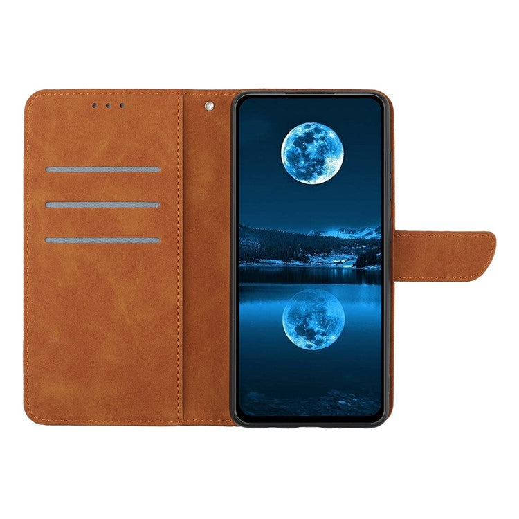 HT05 For vivo Y78+ 5G Flip Stand Wallet Leather Cover Skin-touch Imprinted Line Phone Case - Brown