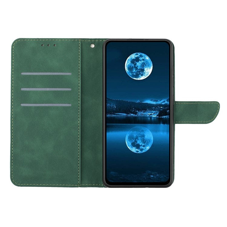 HT05 For vivo Y78+ 5G Flip Stand Wallet Leather Cover Skin-touch Imprinted Line Phone Case - Green