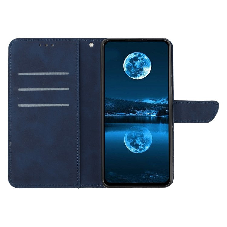 HT05 For vivo Y78+ 5G Flip Stand Wallet Leather Cover Skin-touch Imprinted Line Phone Case - Blue