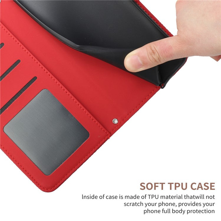 HT03 For vivo Y78+ 5G PU Leather Phone Cover Imprinted Flip Stand Wallet Case with Shoulder Strap - Red