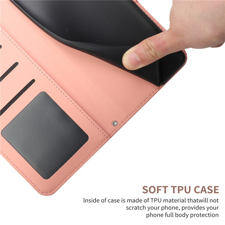 HT03 For vivo Y78+ 5G PU Leather Phone Cover Imprinted Flip Stand Wallet Case with Shoulder Strap - Pink